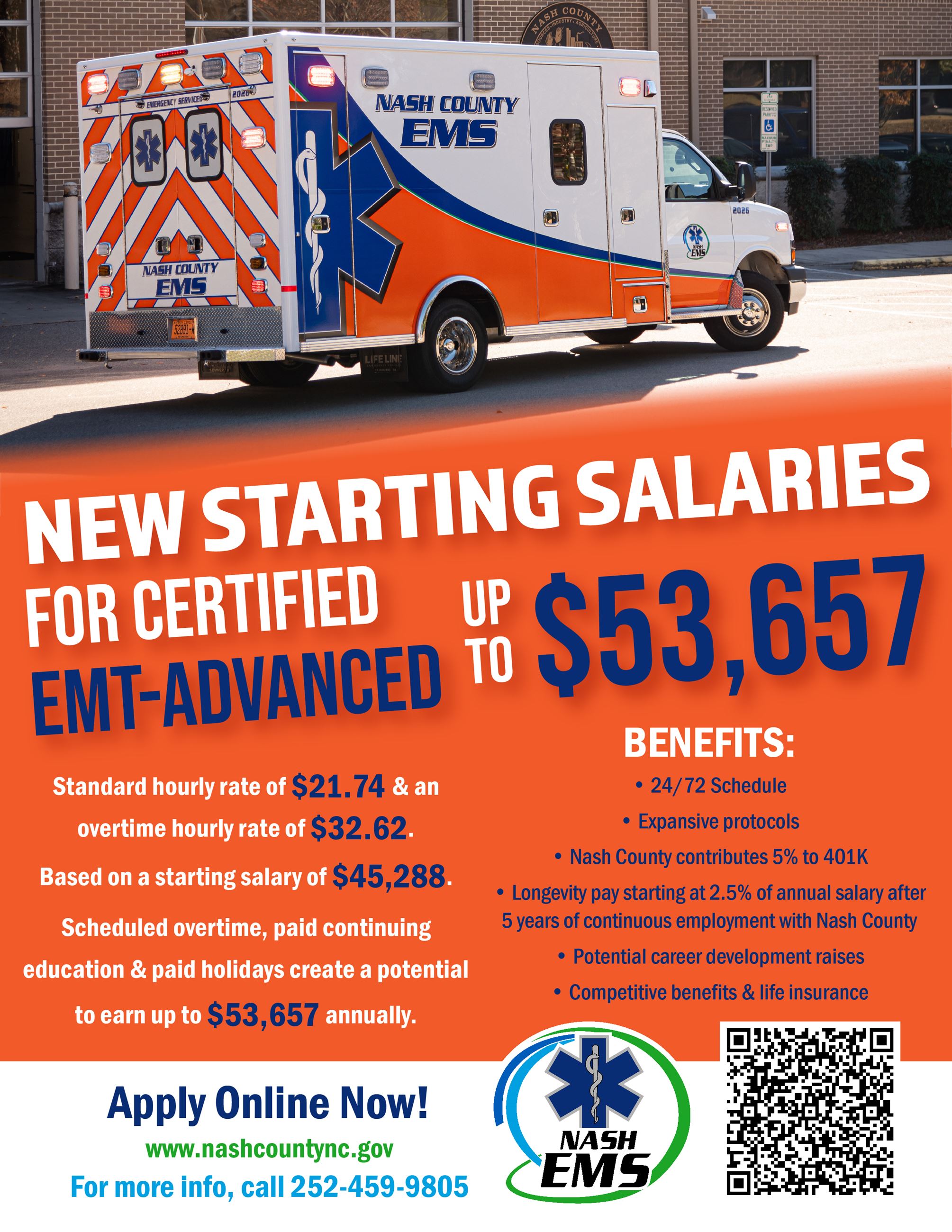 A flyer for EMT-Advanced Starting Salary