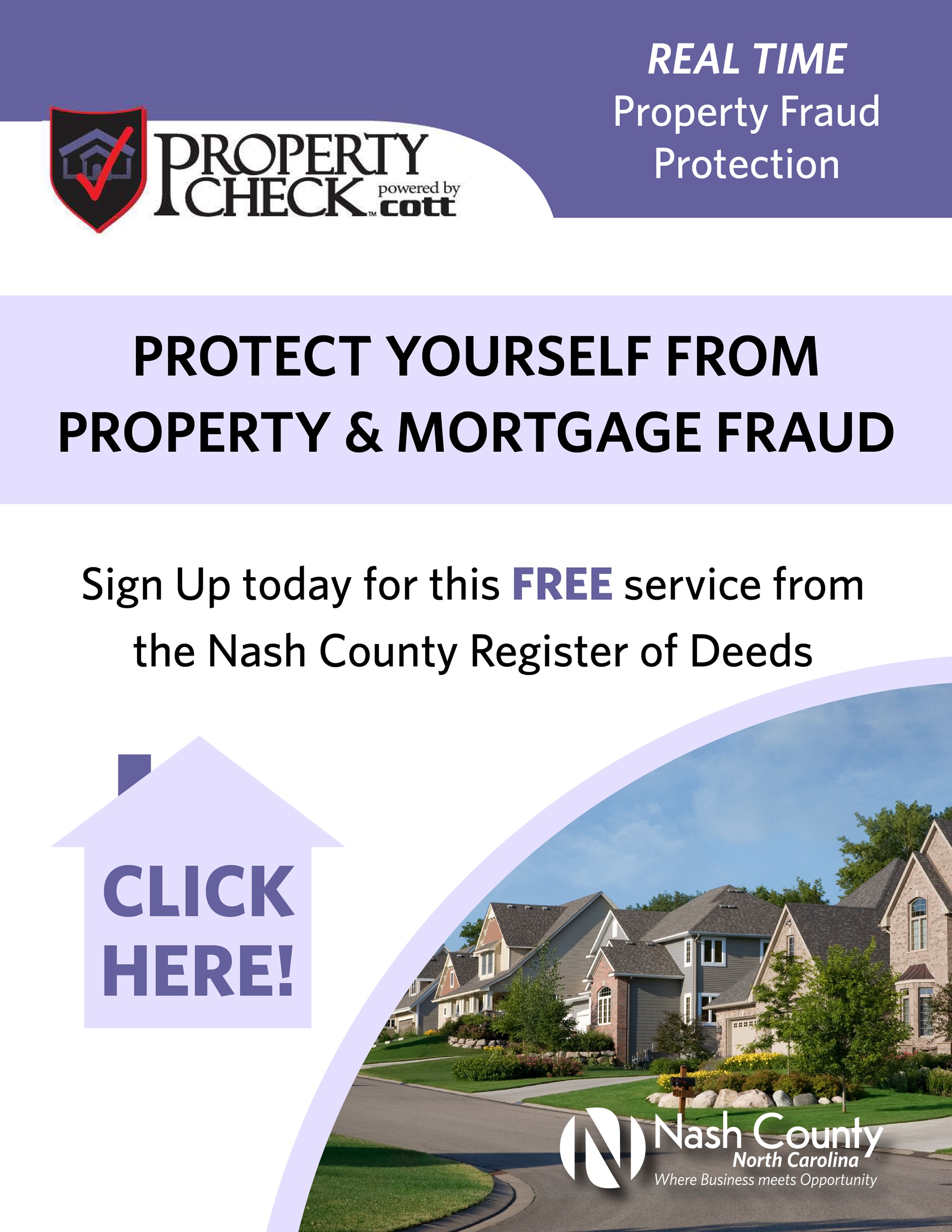 Click here to sign up for Property Check. A service to protect home owners against title theft.